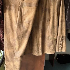 CHICOs luggage color “ faux leather” pants suit.